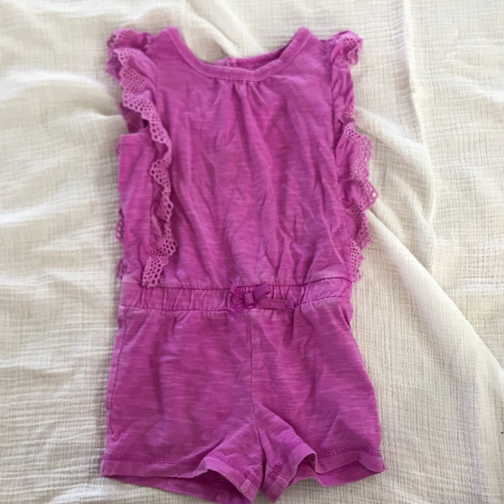 Cat and Jack fushia ruffle romper, size 2